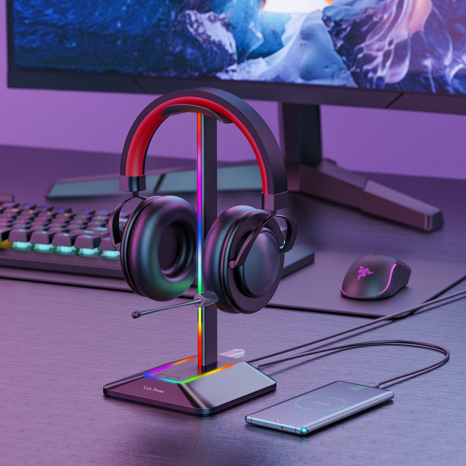 New Bee Z8 RGB Headphones Stan - مراجعة Headphone Stand Desk وسعره