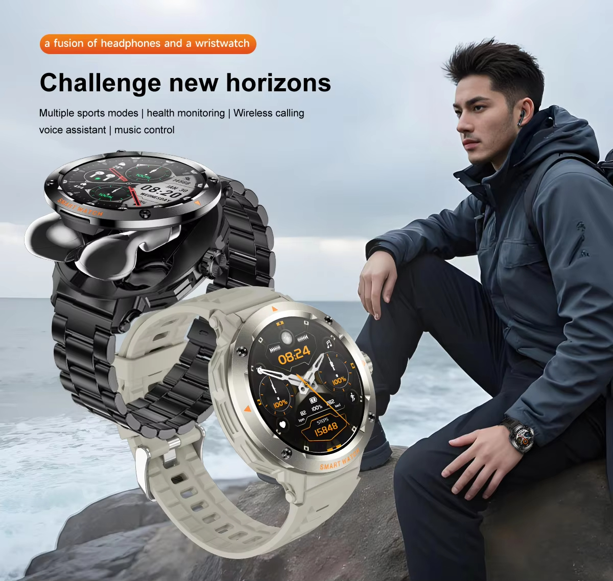 NFC Smart Watch Wireless Earph - مراجعة Earbuds Charging Case وسعره