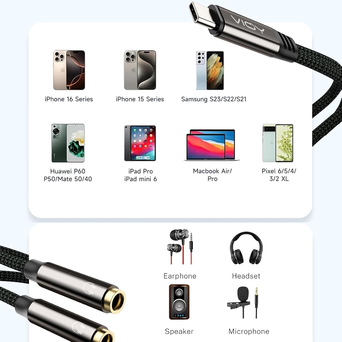 USB C To Dual 3.5mm Female Hea - مراجعة Earphone Splitter Jack وسعره