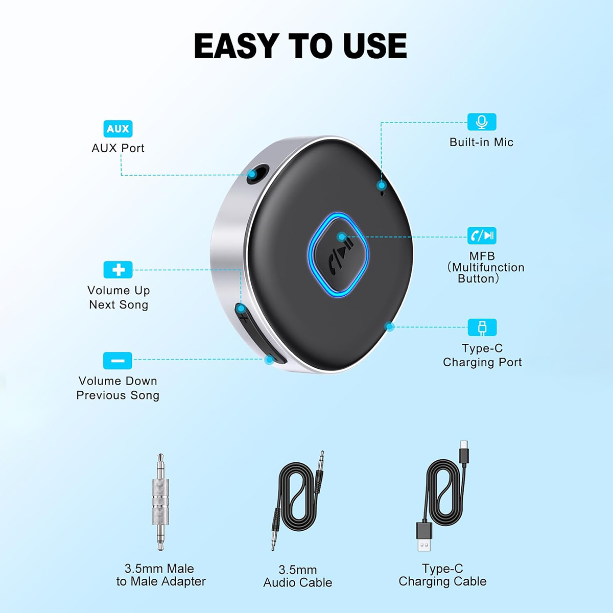 Car Bluetooth AUX Adapter, Min - مراجعة Bluetooth Adapter Receiver وسعره