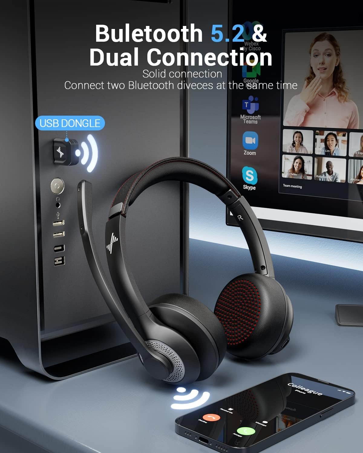 Bluetooth 5.2 Headset with Mic - مراجعة Bluetooth Headset On Ear وسعره