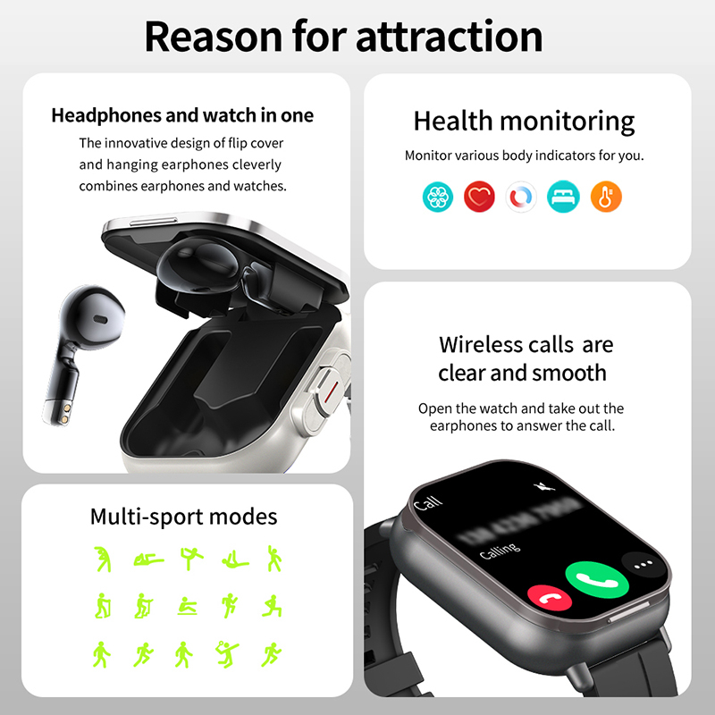 New TWS 2 in 1 Smart Watch wit - مراجعة Earbuds Charging Case وسعره